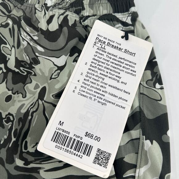 Lululemon Flower Meld Fog Green Multi Pace Breaker Linerless 5" Shorts Size M - Picture 7 of 12